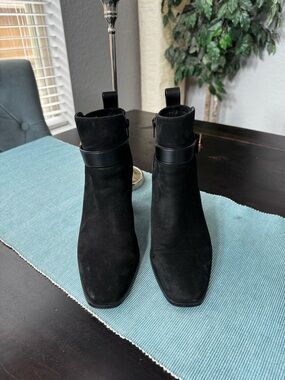 Vionic Black Suede Ankle Boots with Buckle Strap size 9